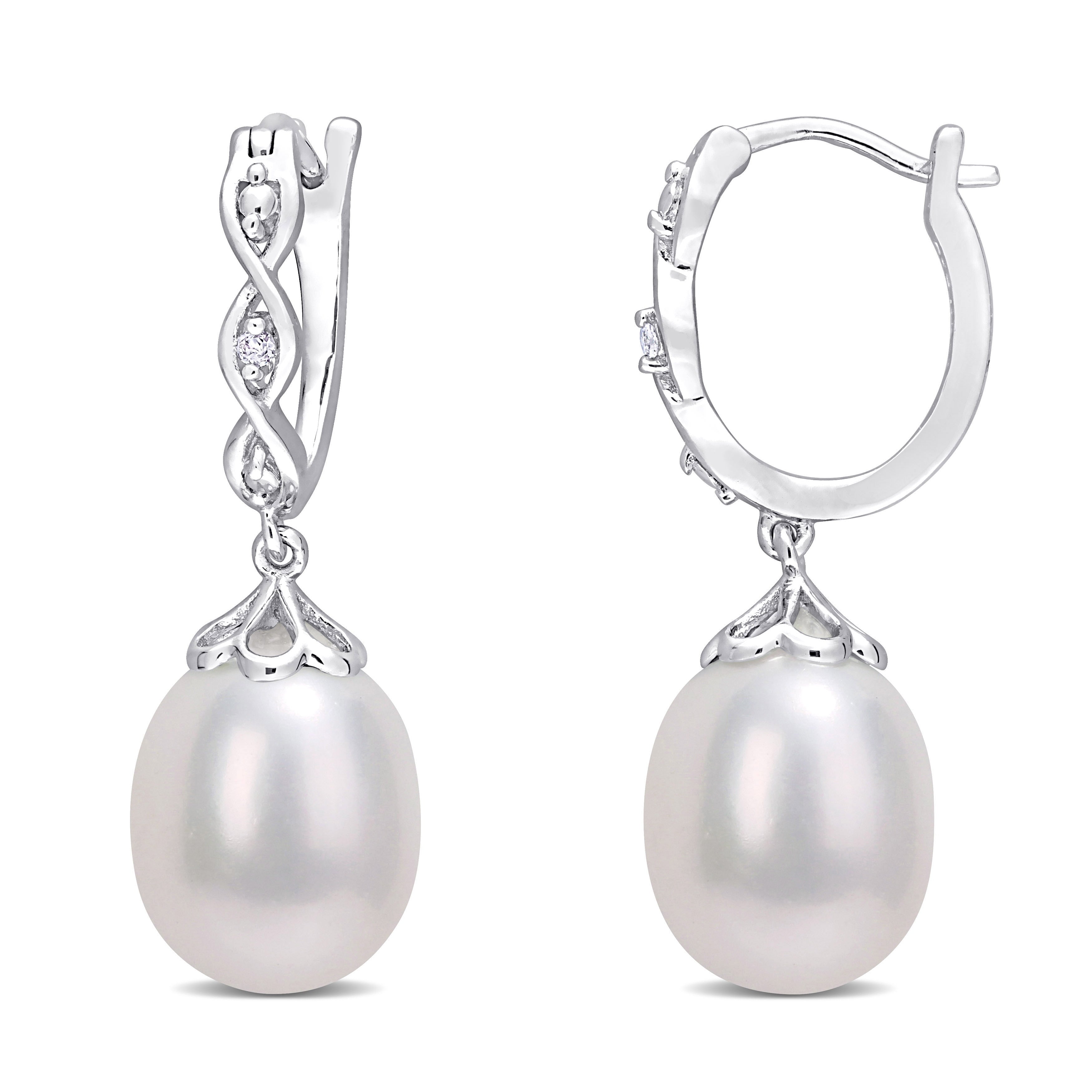 Miadora Sterling Silver Cultured Freshwater Pearl Diamond Accent Infinity Drop Earrings 8 8.5Mm