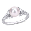 Miadora Sterling Silver Cultured Freshwater Pearl Diamond Accent Solitaire Vintage Ring 7 7.5Mm