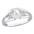 Miadora Sterling Silver Cultured Freshwater Pearl Diamond Accent Split Shank Ring 7 7.5Mm