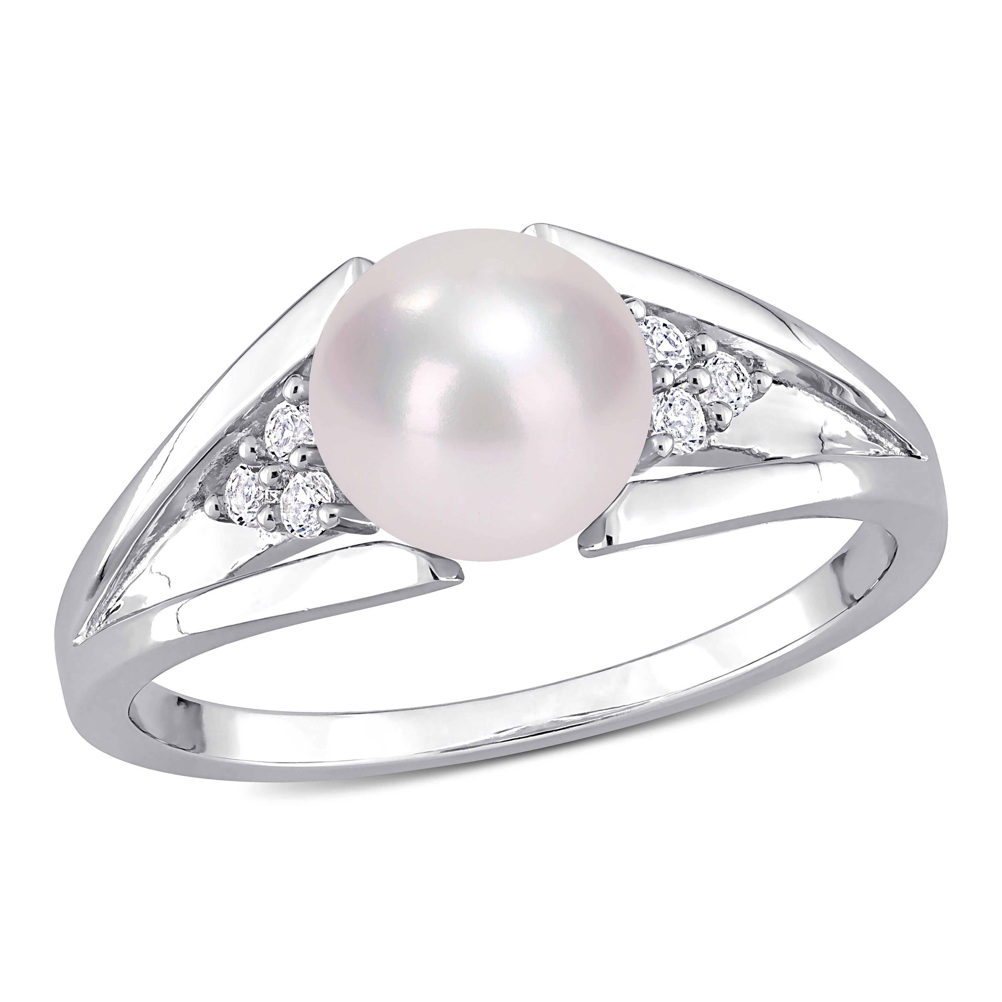 Miadora Sterling Silver Cultured Freshwater Pearl Diamond Accent Split Shank Ring 7 7.5Mm