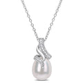 Miadora Sterling Silver Cultured Freshwater Pearl Diamond Accent Swirl Drop Necklace 8.5 9Mm