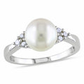 Miadora Sterling Silver Cultured Freshwater Pearl And 1 8Ct Tdw Diamond Cocktail Ring 8 8.5 Mm