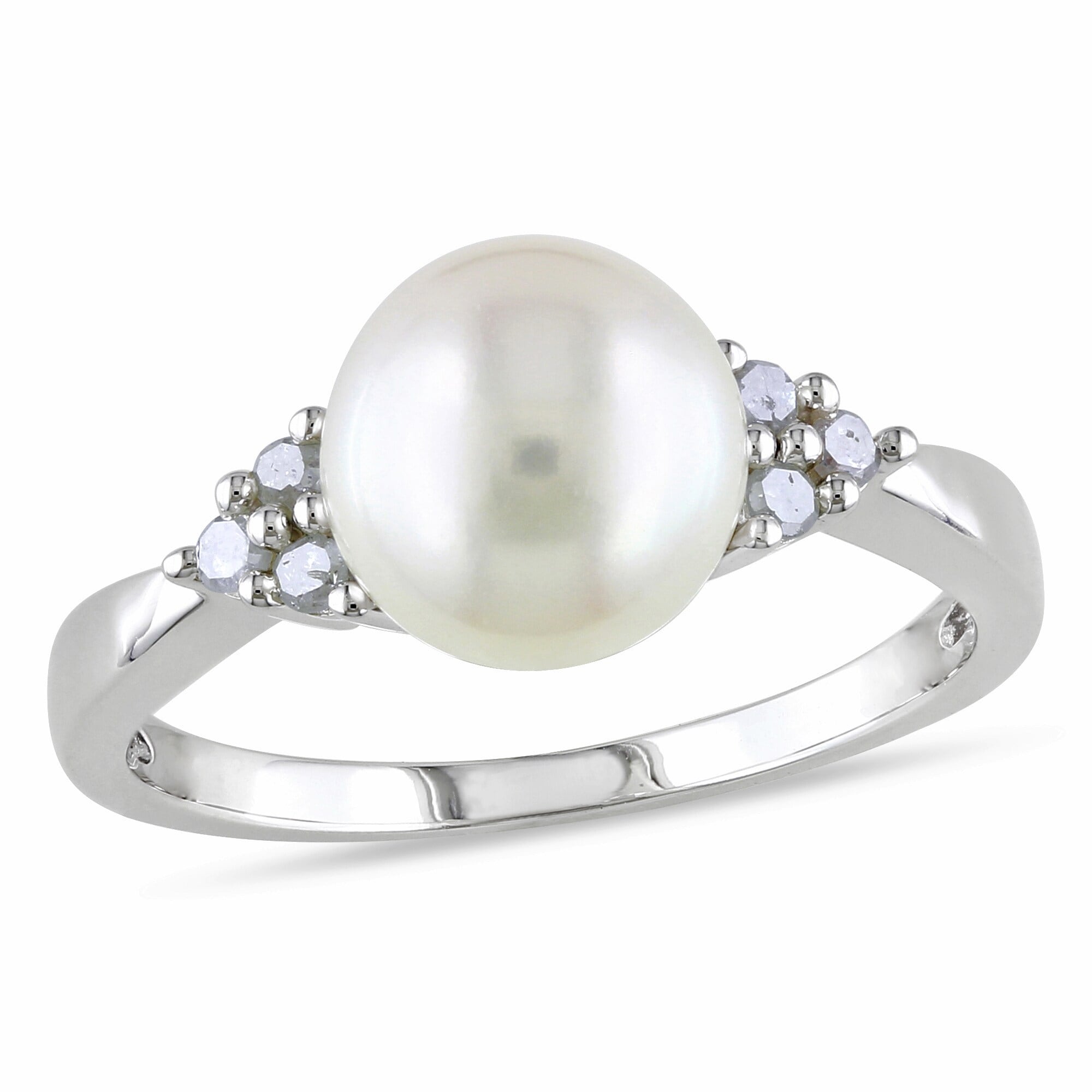Miadora Sterling Silver Cultured Freshwater Pearl And 1 8Ct Tdw Diamond Cocktail Ring 8 8.5 Mm