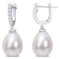 Miadora Sterling Silver Cultured Freshwater Pearl And Cubic Zirconia Drop Huggie Earrings 8.5 9Mm