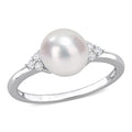 Miadora Sterling Silver Cultured Freshwater Pearl And Cubic Zirconia Ring 7.5 8Mm