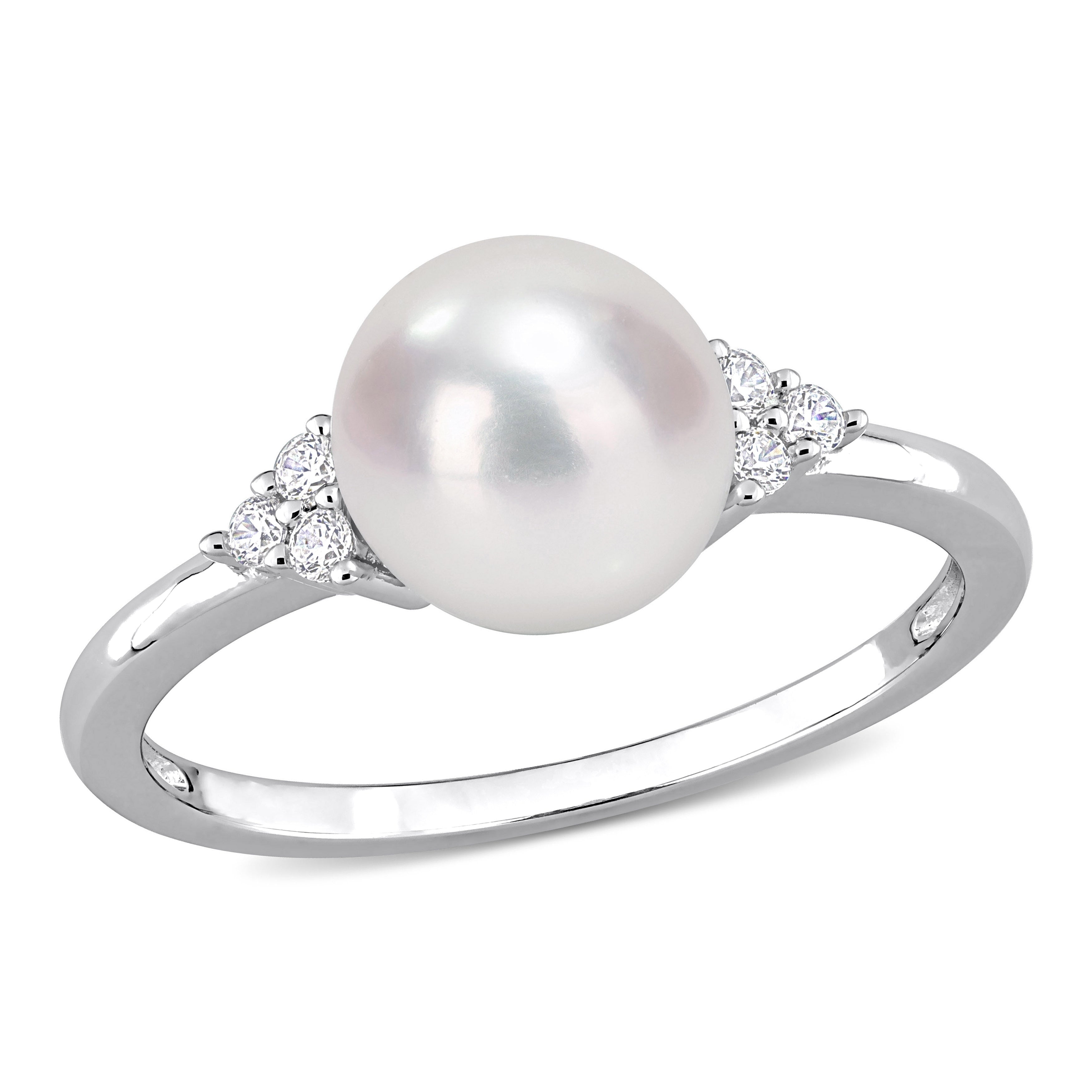 Miadora Sterling Silver Cultured Freshwater Pearl And Cubic Zirconia Ring 7.5 8Mm