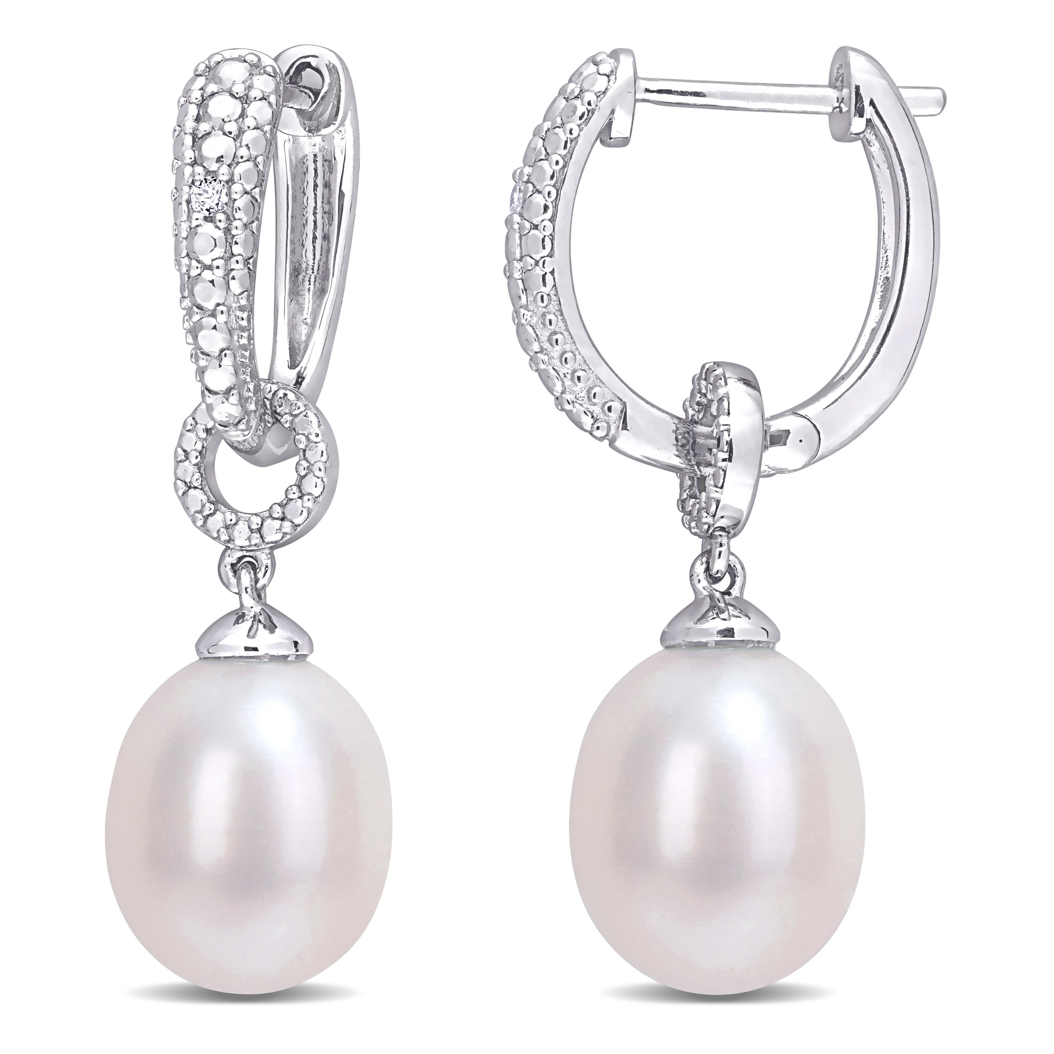 Miadora Sterling Silver Cultured Freshwater Pearl And Diamond Accent Cuff Drop Earrings 8 8.5Mm