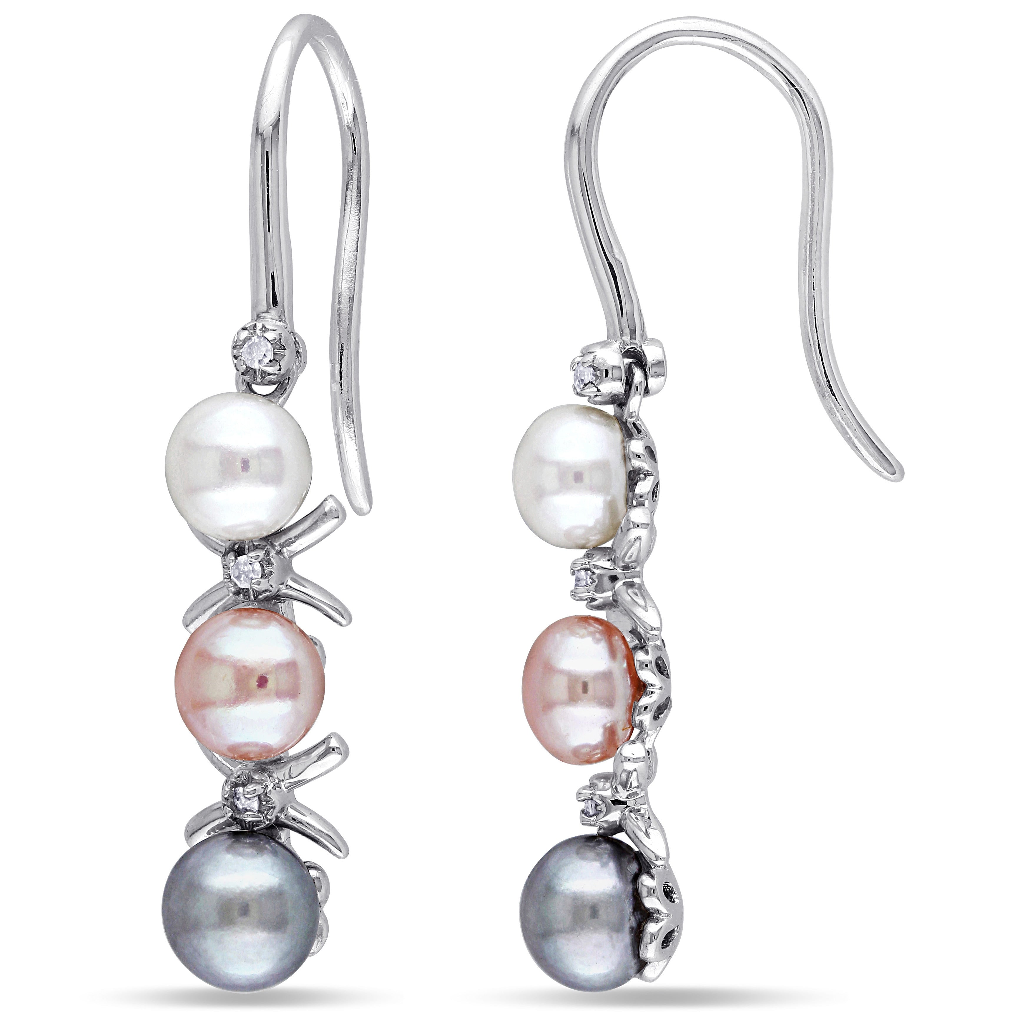 Miadora Sterling Silver Cultured Freshwater Pearl And Diamond Accent Dangle Earrings 4 5.5 Mm