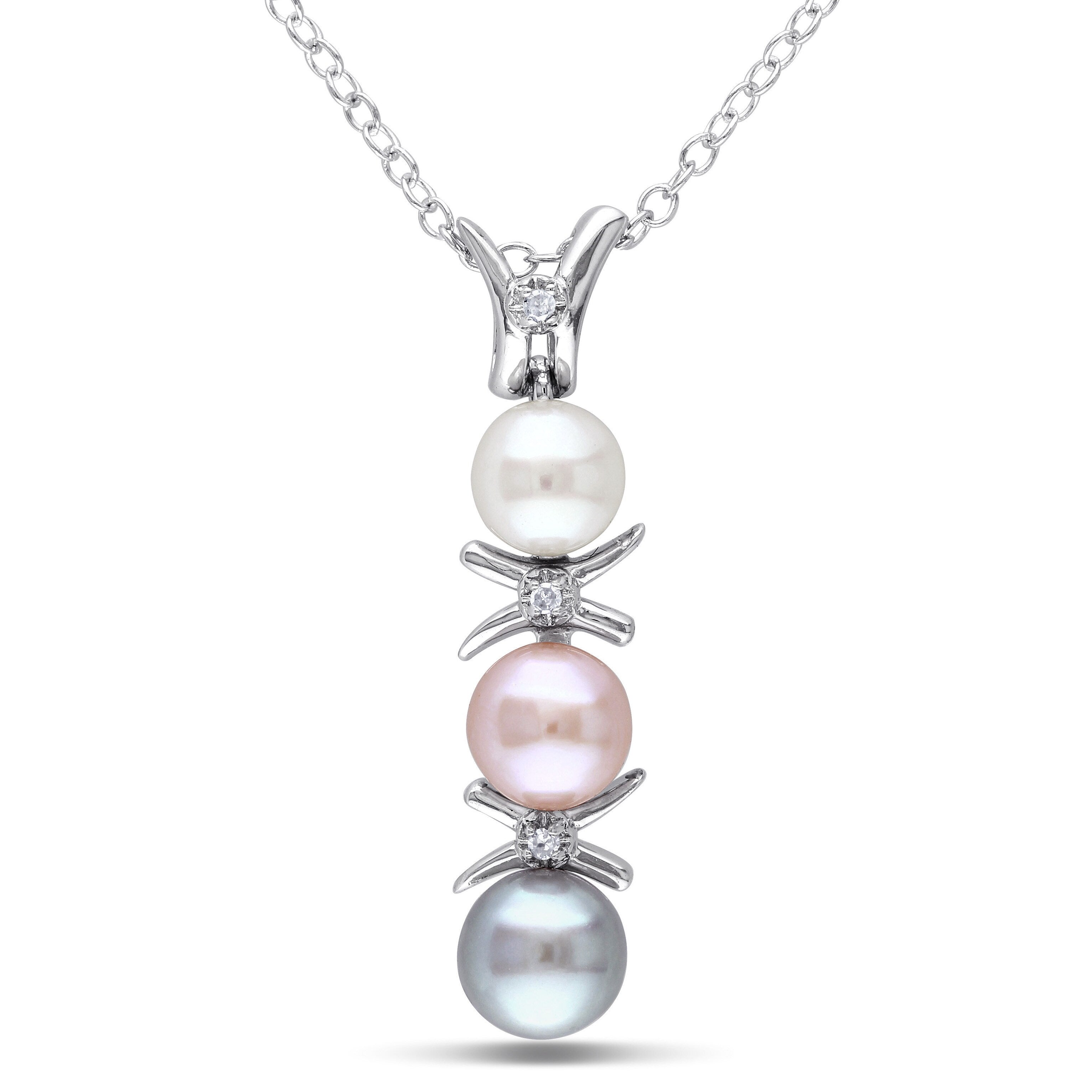Miadora Sterling Silver Cultured Freshwater Pearl And Diamond Accent Drop Necklace 4.5 6 Mm