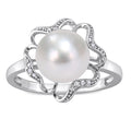 Miadora Sterling Silver Cultured Freshwater Pearl And Diamond Accent Floral Cocktail Ring 9 9.5 Mm