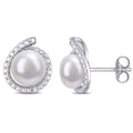 Miadora Sterling Silver Cultured Freshwater Pearl And Diamond Accent Halo Stud Earrings 8 8.5Mm