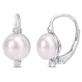 Miadora Sterling Silver Cultured Freshwater Pearl And Diamond Accent Leverback Earrings 7.5 8Mm