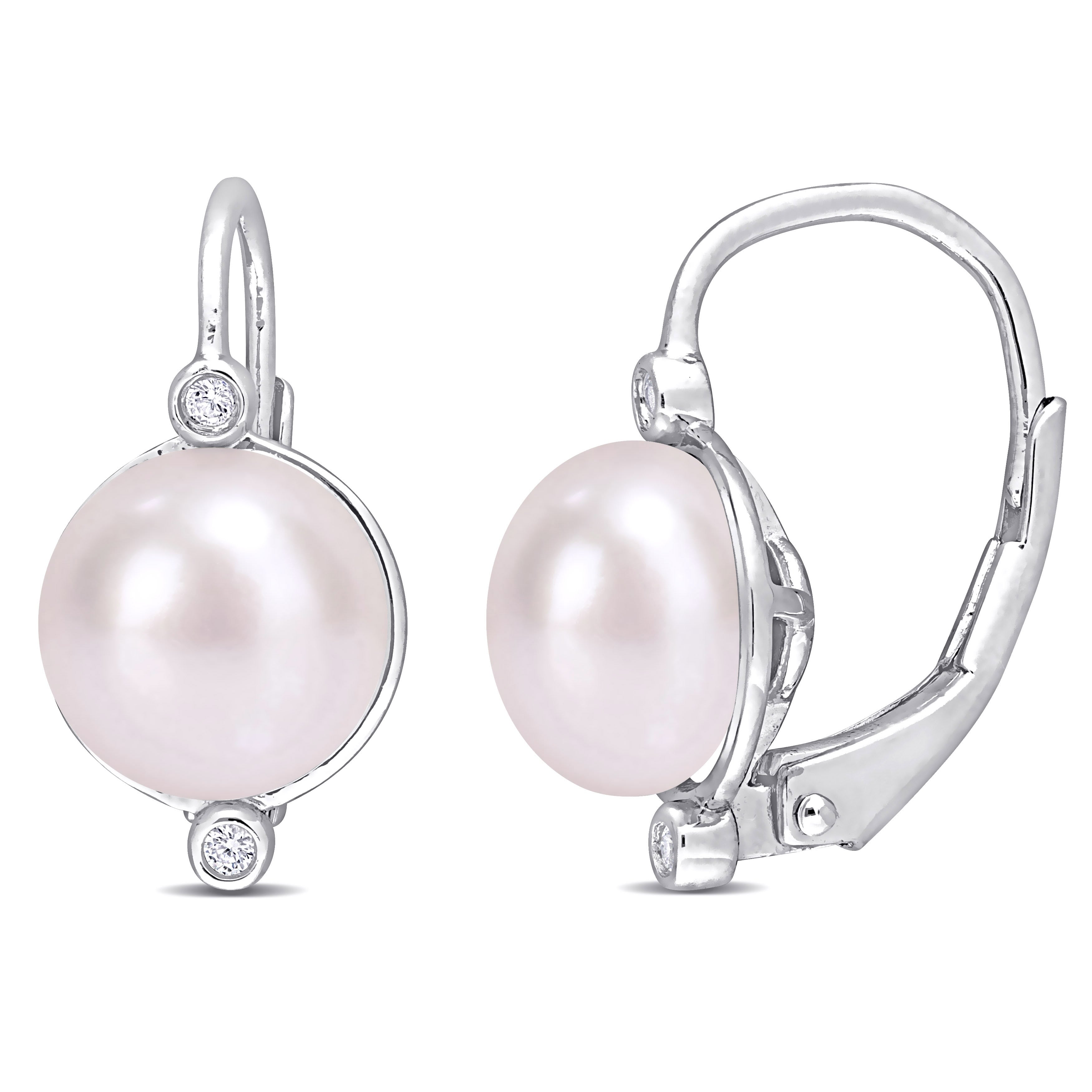 Miadora Sterling Silver Cultured Freshwater Pearl And Diamond Accent Leverback Earrings 7.5 8Mm