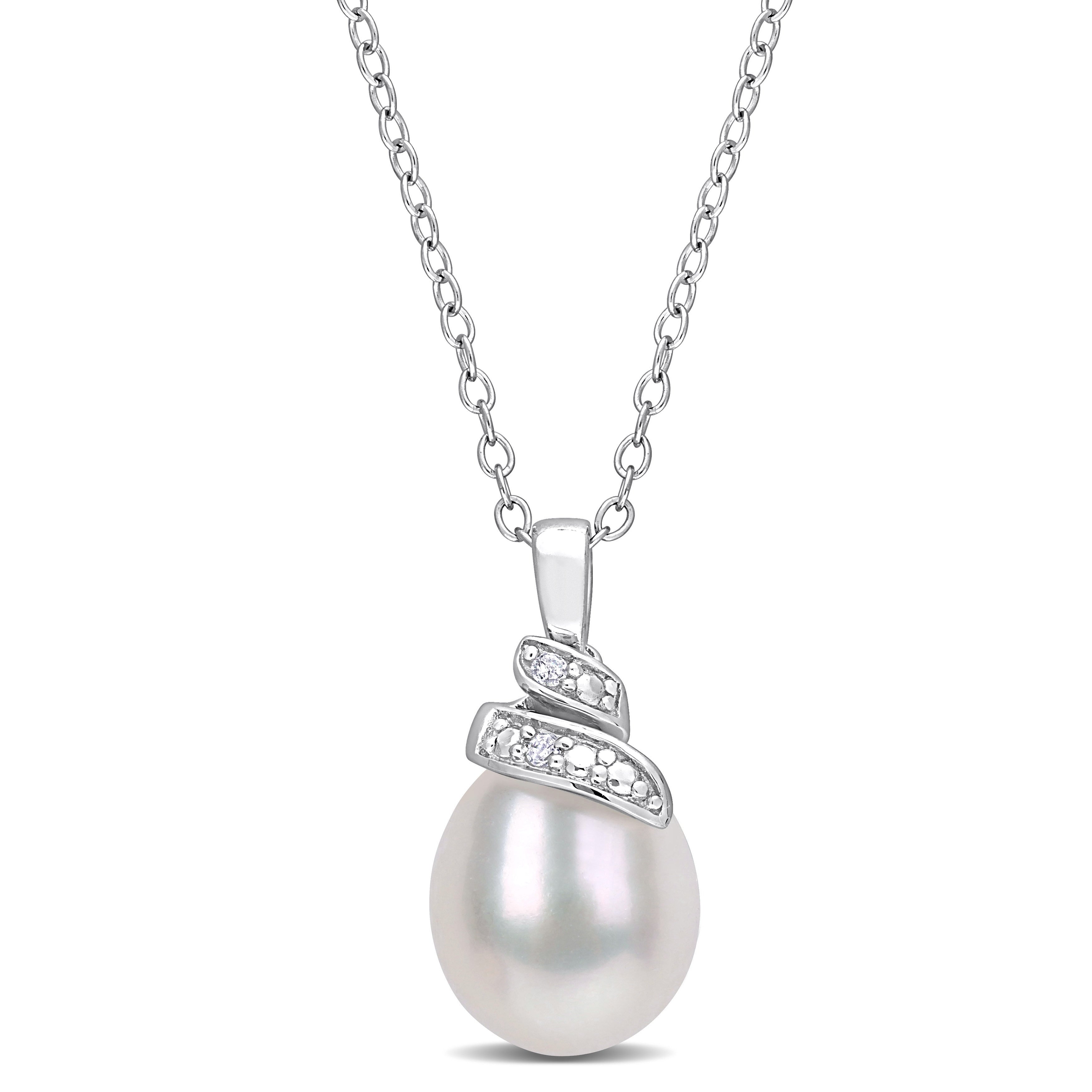 Miadora Sterling Silver Cultured Freshwater Pearl And Diamond Accent Swirl Necklace 6.5 7Mm