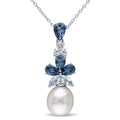 Miadora Sterling Silver Cultured Freshwater Pearl And Topaz Drop Necklace 9.5 10 Mm White