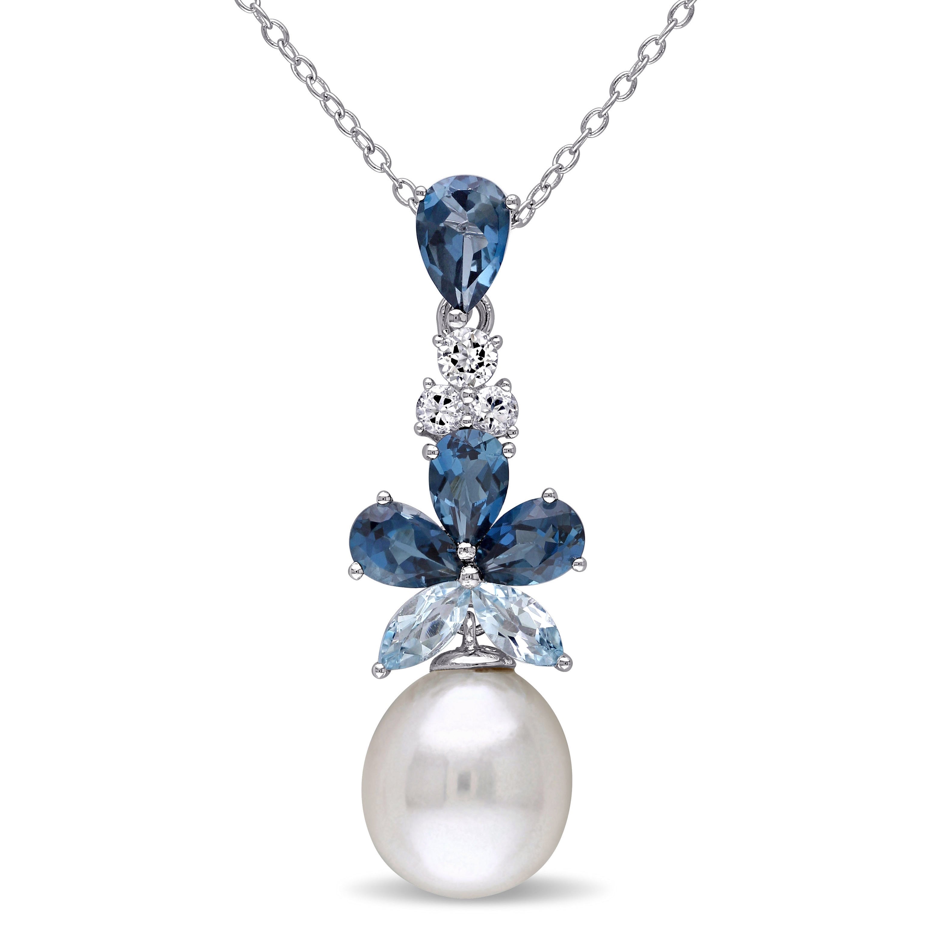 Miadora Sterling Silver Cultured Freshwater Pearl And Topaz Drop Necklace 9.5 10 Mm White