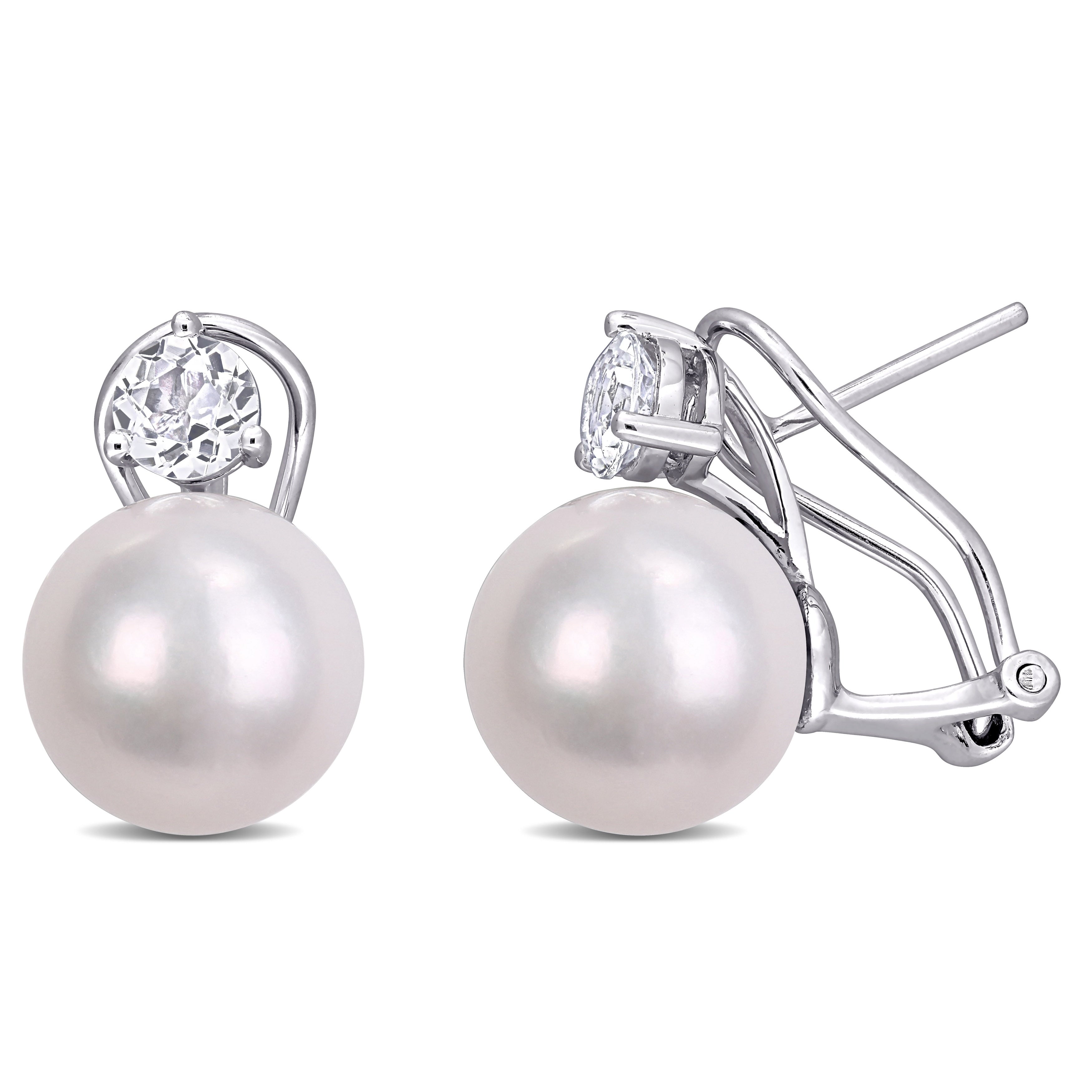 Miadora Sterling Silver Cultured Freshwater Pearl And White Topaz Clip Back Earrings 11 12 Mm