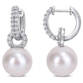 Miadora Sterling Silver Cultured Freshwater Pearl And White Topaz Hoop Drop Earrings 11 12 Mm