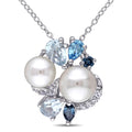 Miadora Sterling Silver Cultured Freshwater Pearl Blue Topaz And Created White Sapphire Necklace