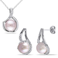 Miadora Sterling Silver Cultured Freshwater Pink Pearl 1 10Ct Tdw Diamond Swirl Necklace And Earrings Set G H I2 I3