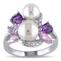 Miadora Sterling Silver Cultured Freshwater White Pearl Amethyst Created Sapphire And Rose De Fran