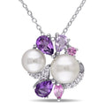 Miadora Sterling Silver Cultured Freshwater White Pearl Multi Gemstone Necklace 6.5 8 Mm