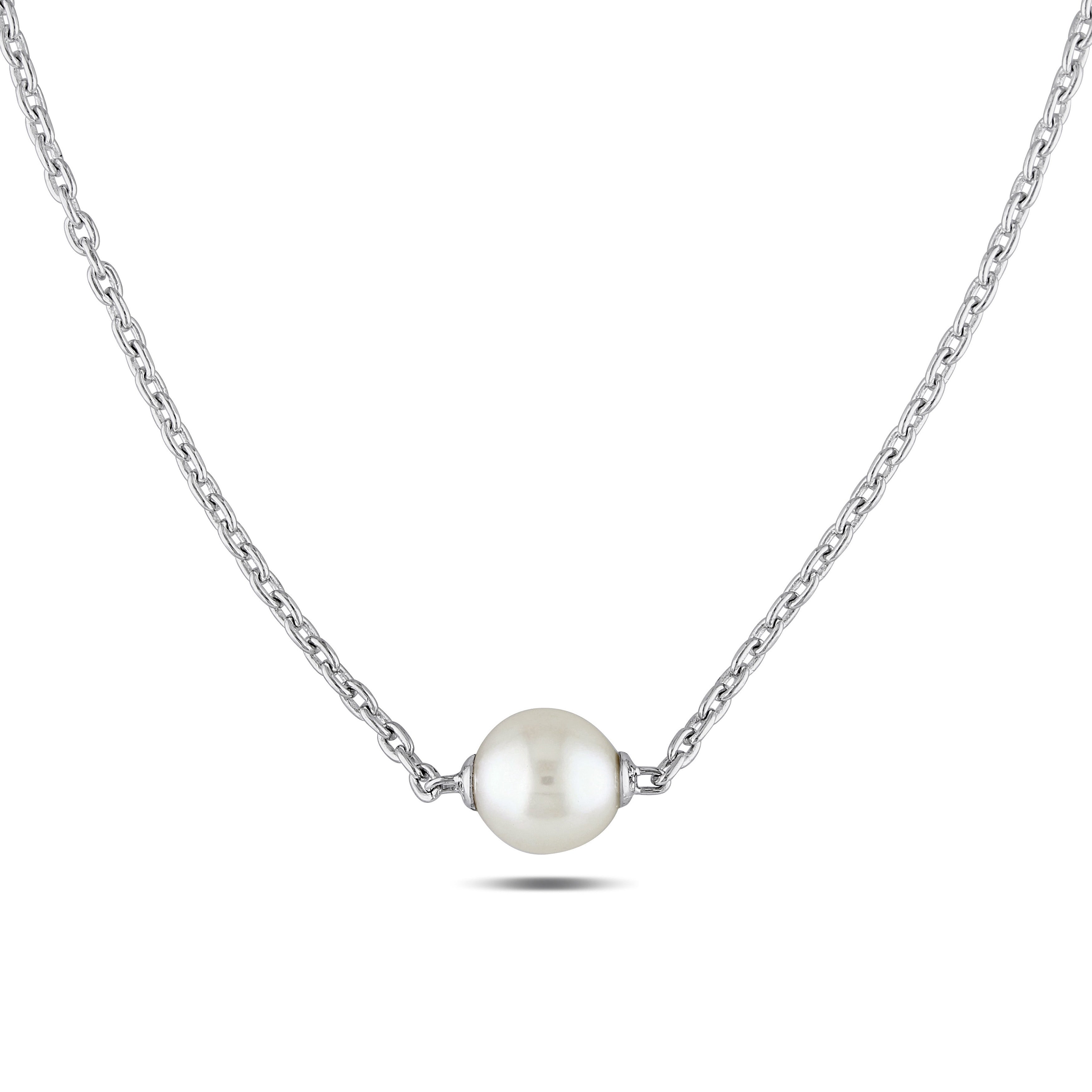 Miadora Sterling Silver Cultured Freshwater White Pearl Necklace 9 9.5 Mm