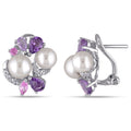 Miadora Sterling Silver Cultured Freshwater White Pearl Sapphire Amethyst And Rose De France Earrings 6.5 8 Mm Purple