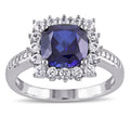 Miadora Sterling Silver Cushion Cut Created Blue And White Sapphire With Diamond Accents Square Halo Engagement Ring