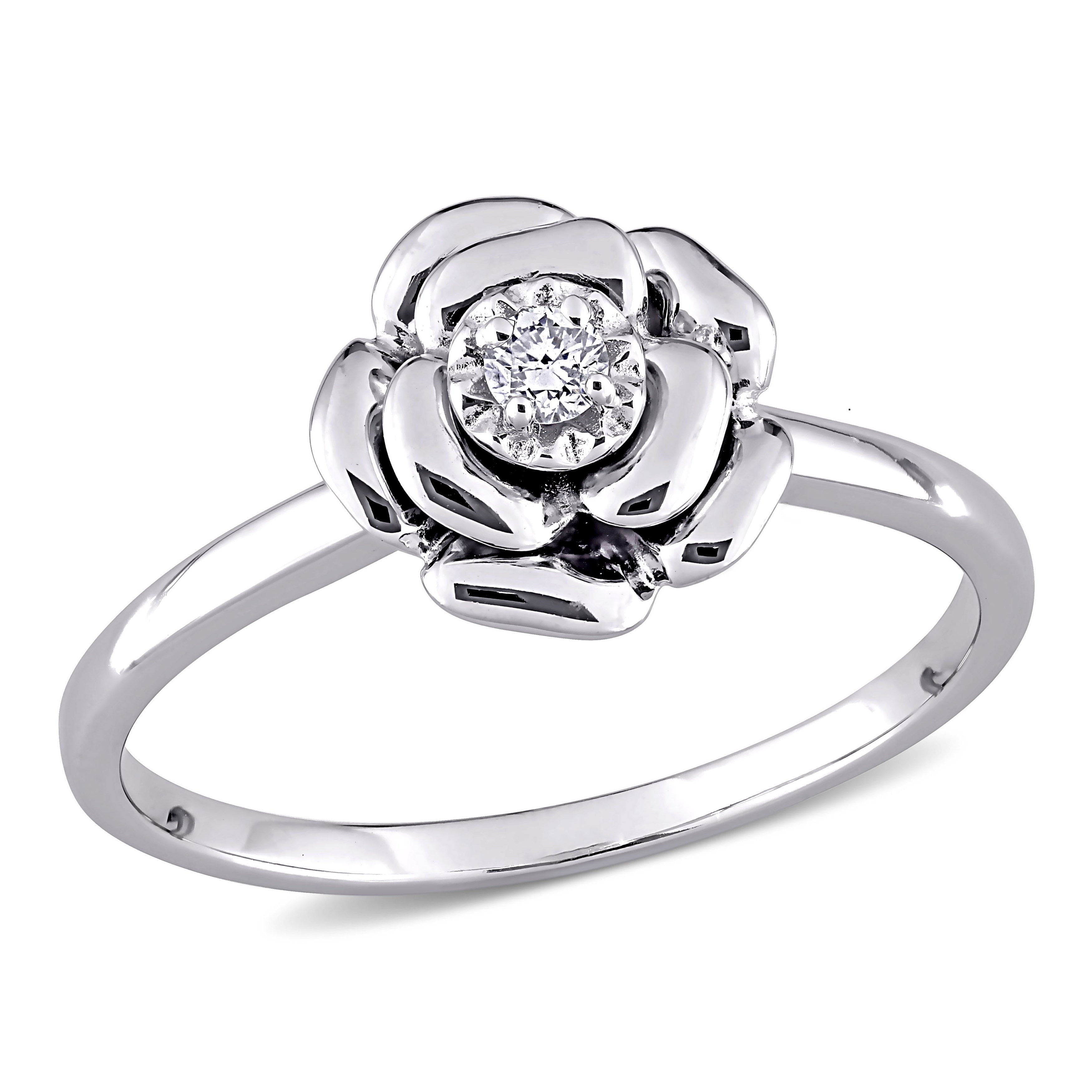 Miadora Sterling Silver Or Rose Gold Over Silver Diamond Accent Flower Ring
