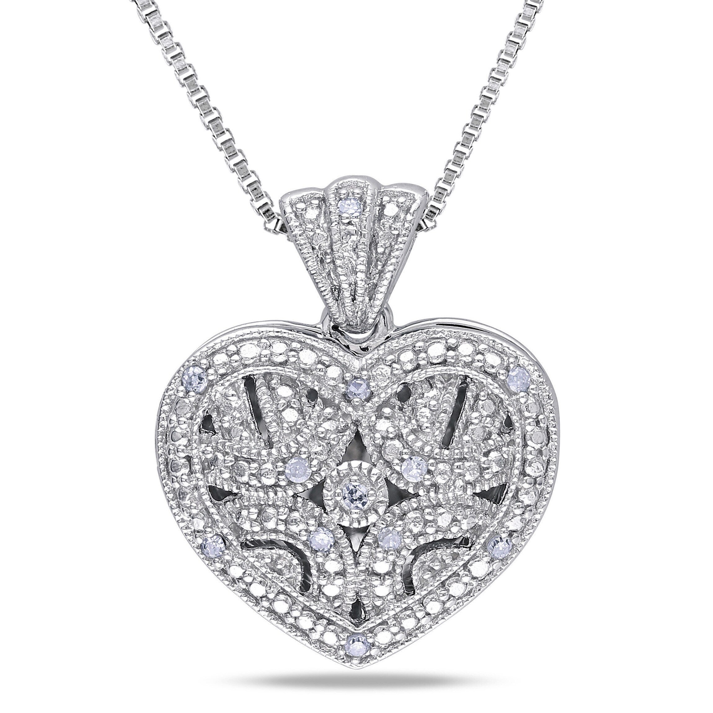 Miadora Sterling Silver Diamond Accent Heart Locket Necklace