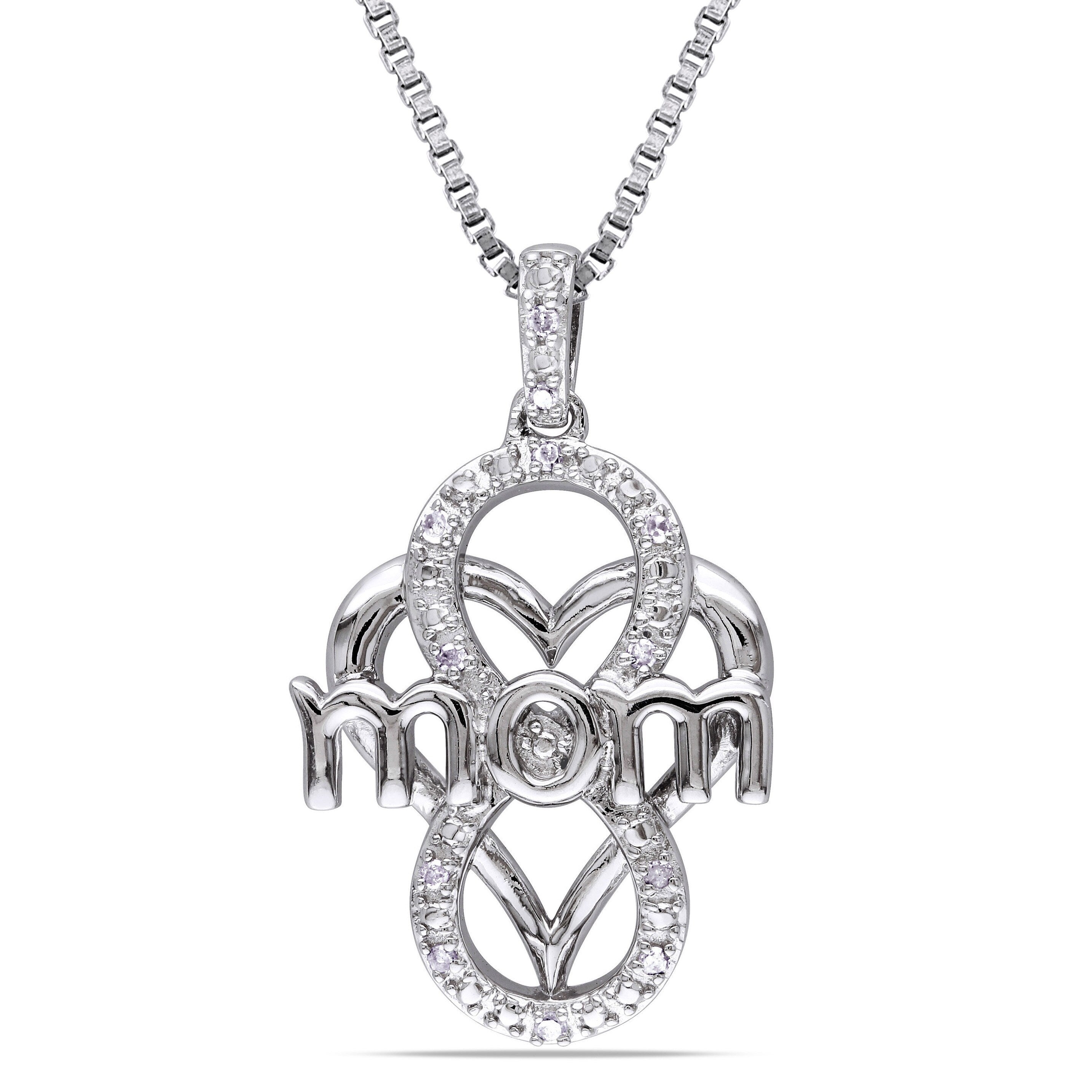 Miadora Sterling Silver Diamond Accent Heart Mom Necklace White
