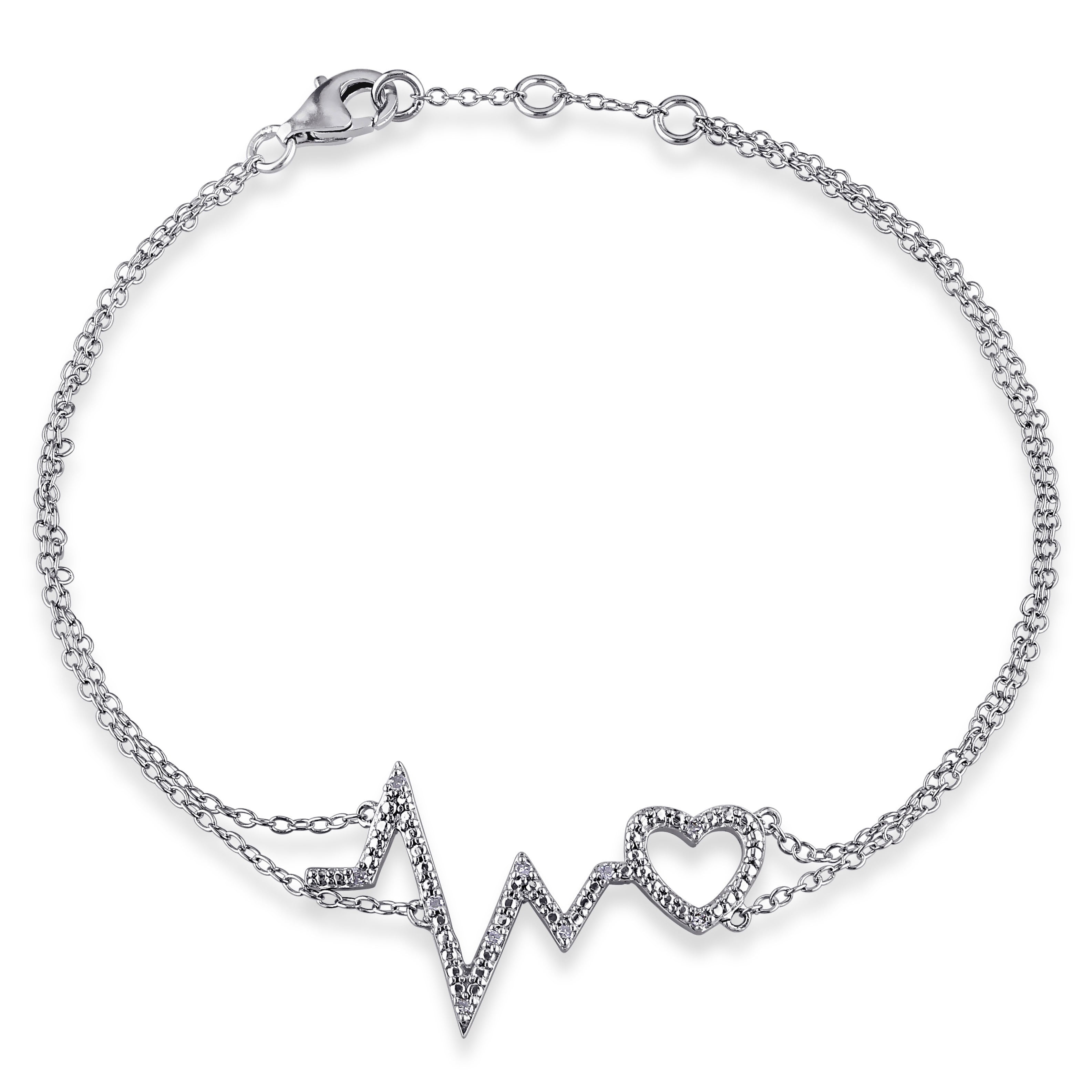 Miadora Sterling Silver Diamond Accent Pulse Heart Bracelet White
