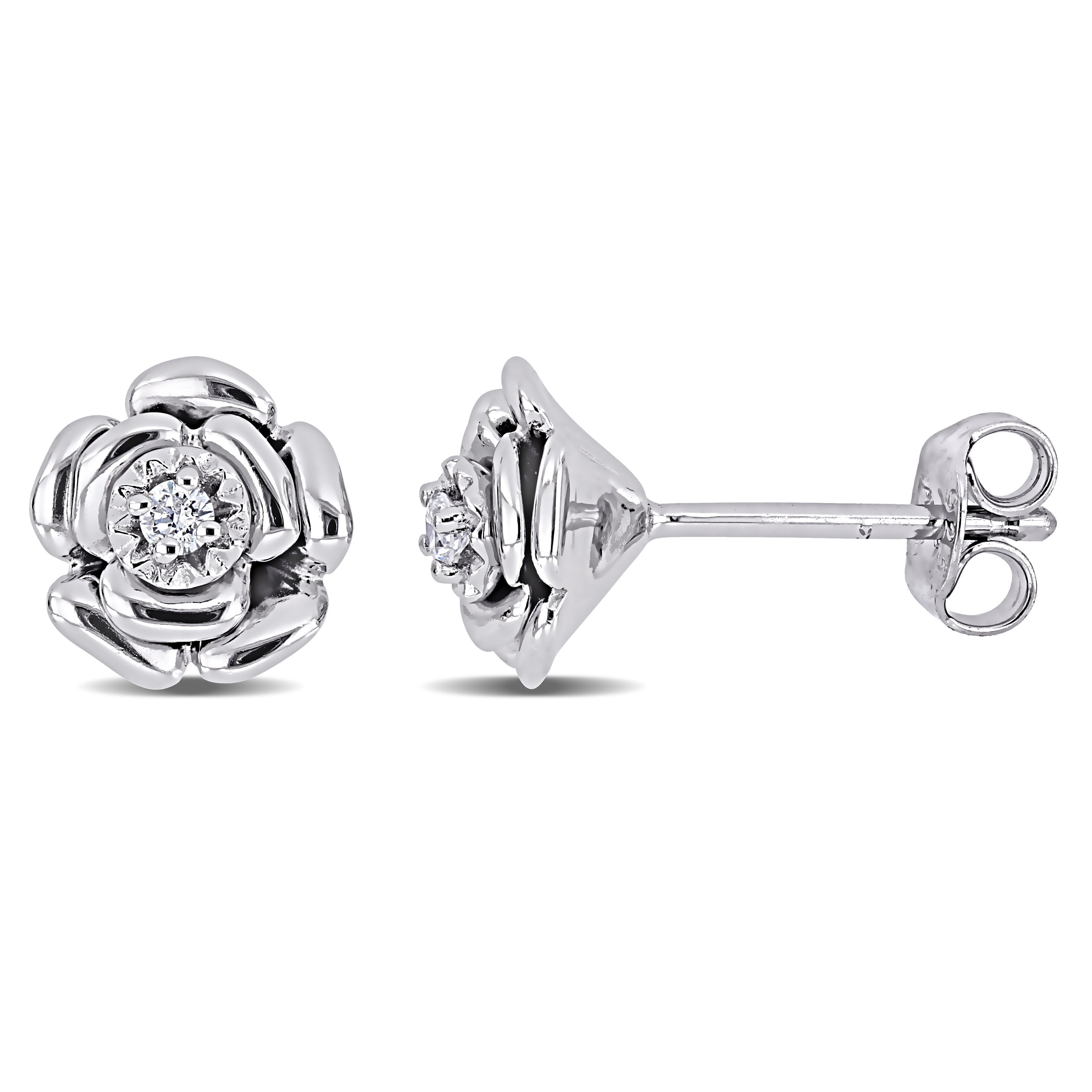 Miadora Sterling Silver Diamond Flower Earrings