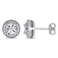 Miadora Sterling Silver Diamond Round Halo Stud Earrings White H I