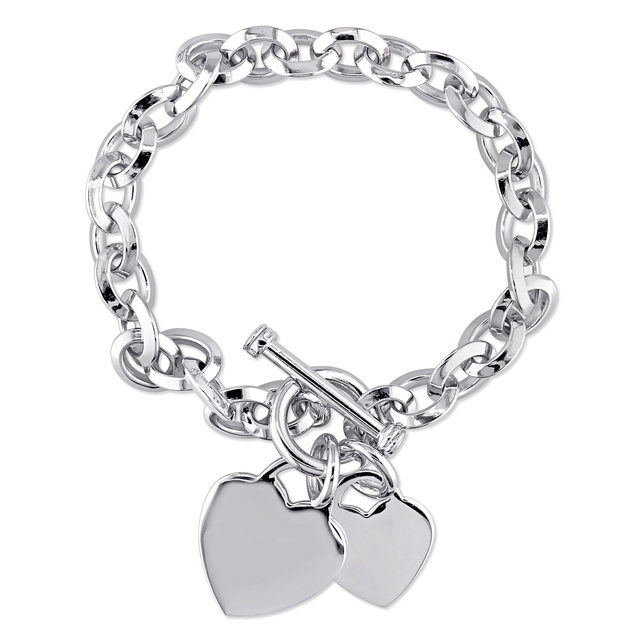 Miadora Sterling Silver Double Heart Link Charm Bracelet
