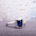 Miadora Sterling Silver Emerald Cut Created Sapphire And Diamond Ring Blue