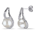 Miadora Sterling Silver Fw Pearl And Diamond Accent Earrings 9.5 10 Mm