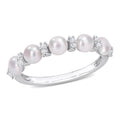 Miadora Sterling Silver Freshwater Cultured Pearl White Topaz 5 Stone Semi Eternity Ring 3.5 4Mm