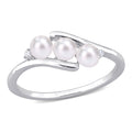 Miadora Sterling Silver Freshwater Cultured Pearl And Diamond Accent 3 Stone Bypass Ring 3.5 4Mm