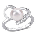 Miadora Sterling Silver Freshwater Cultured Pearl And Diamond Accent Solitaire Heart Ring 8 8.5Mm