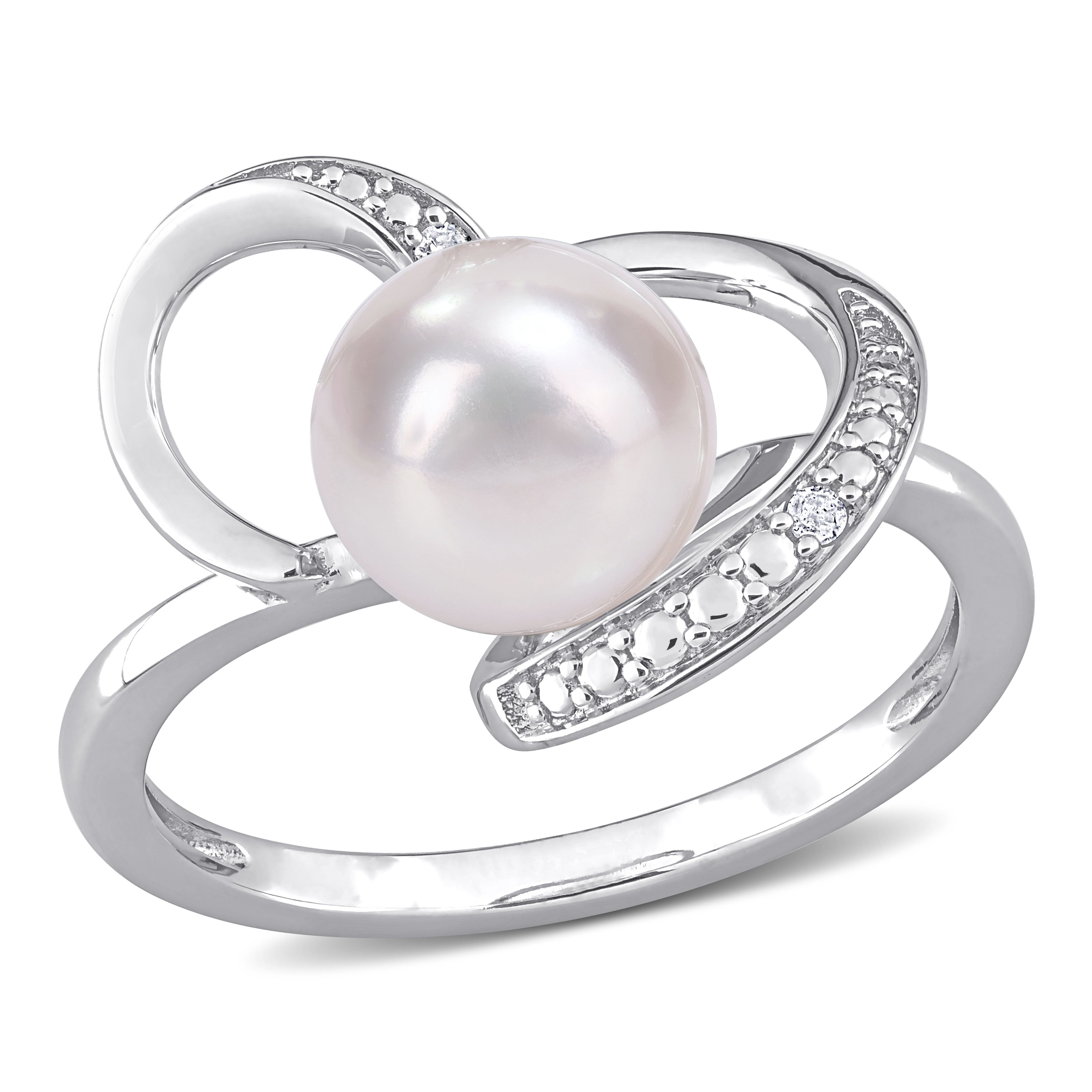 Miadora Sterling Silver Freshwater Cultured Pearl And Diamond Accent Solitaire Heart Ring 8 8.5Mm