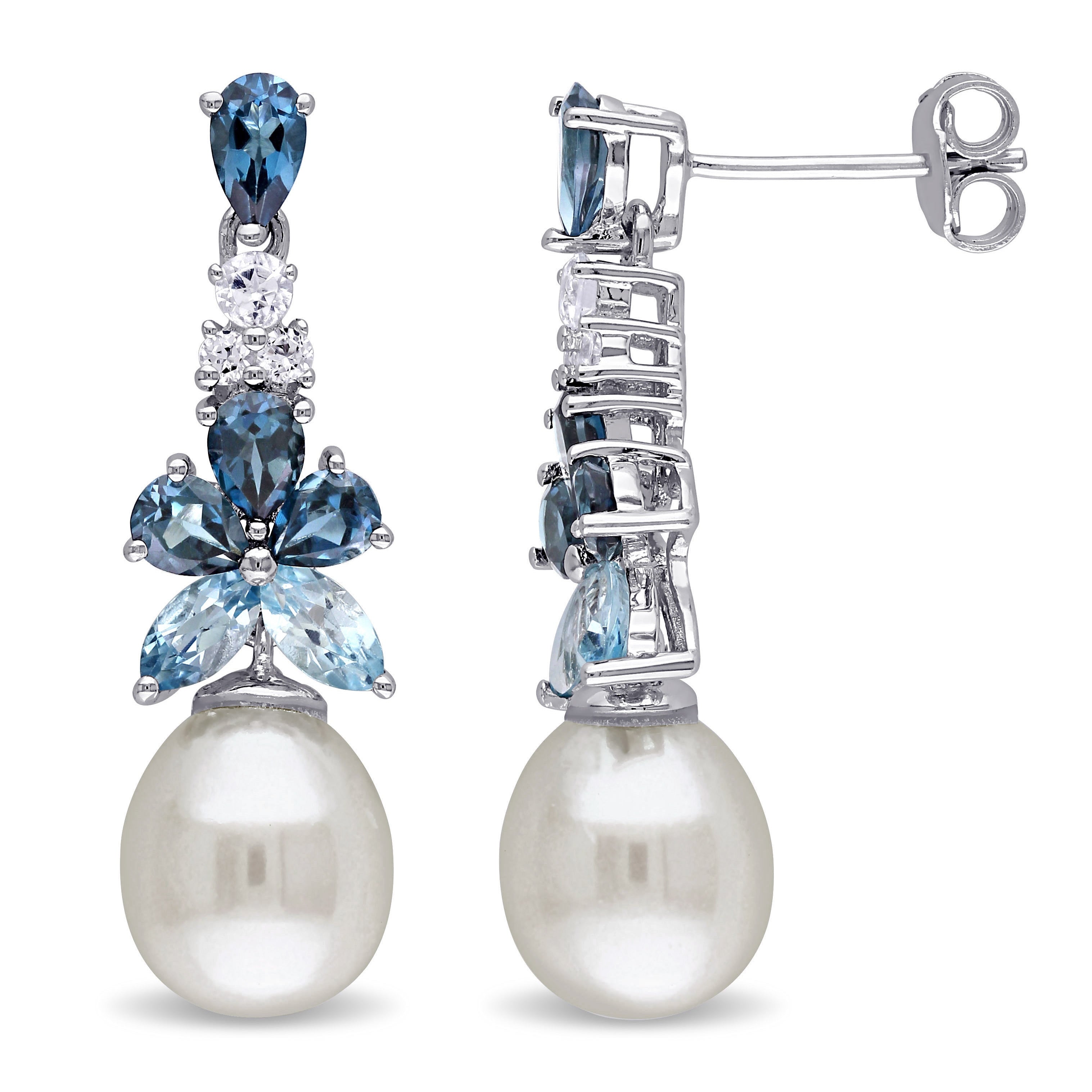 Miadora Sterling Silver Freshwater Pearl Multi Gemstone Earrings