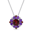 Miadora Sterling Silver Garnet And African Amethyst Floral Cluster Necklace