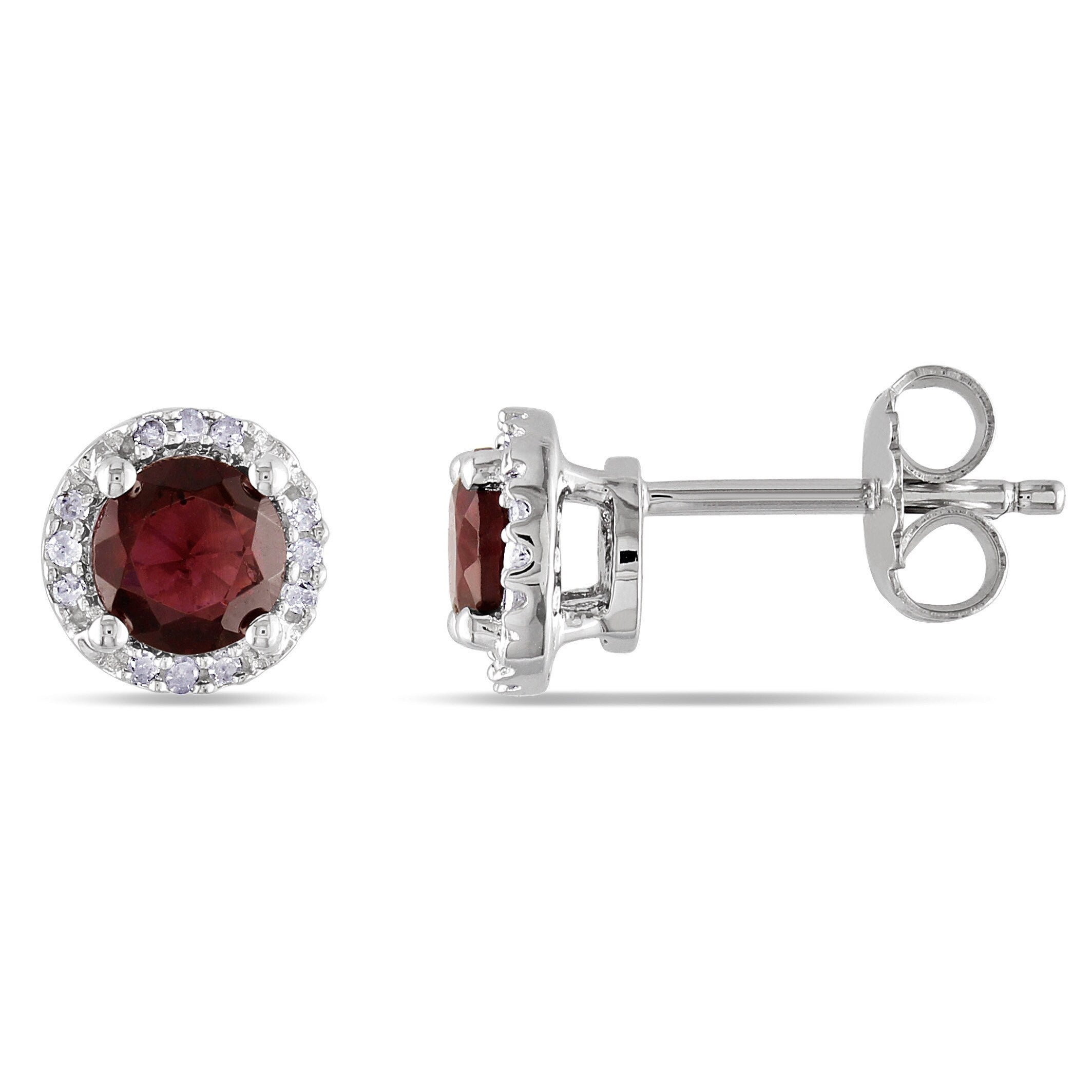 Miadora Sterling Silver Garnet And Diamond Accent Halo Earrings