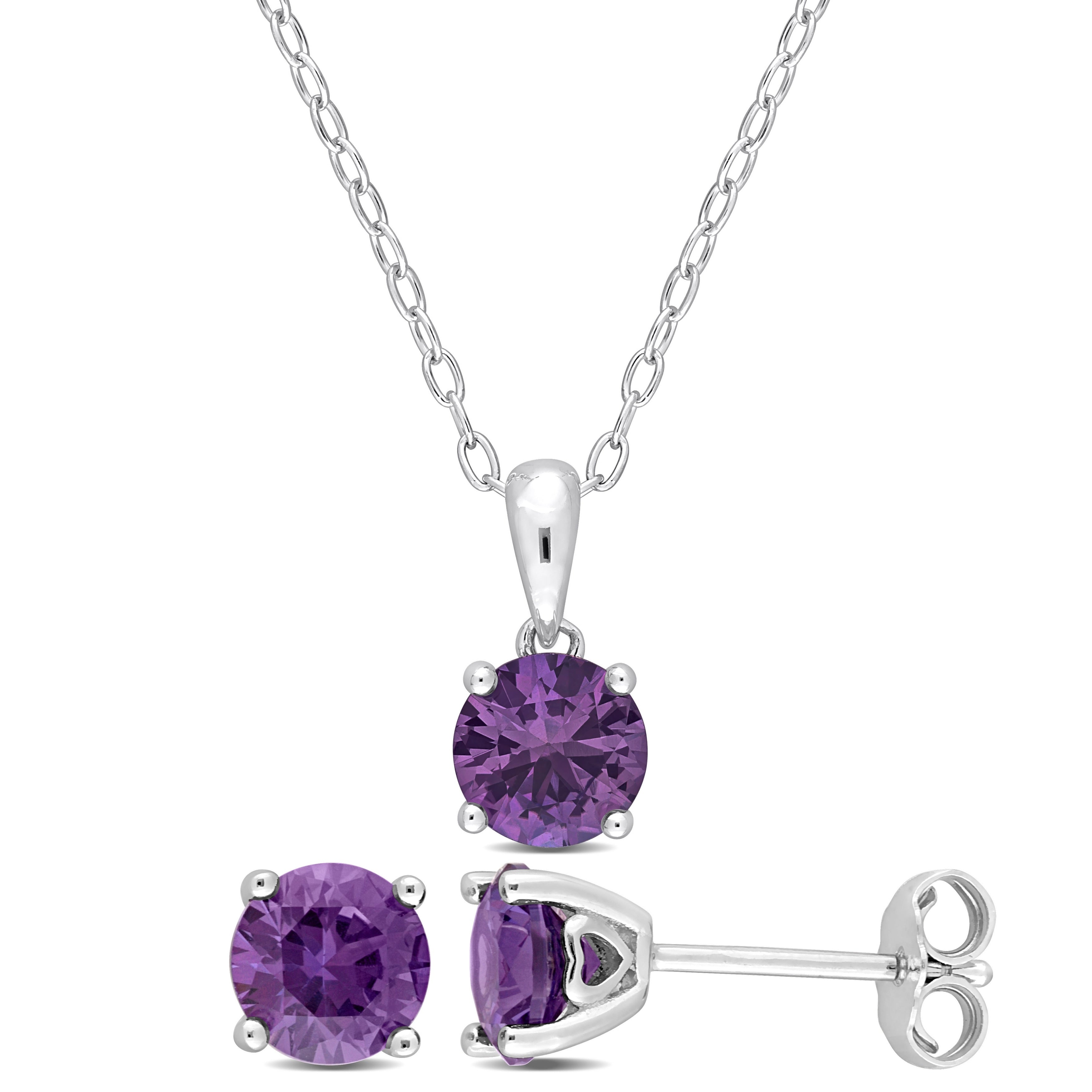 Miadora Sterling Silver Gemstone Birthstone Earrings And Neclace Set
