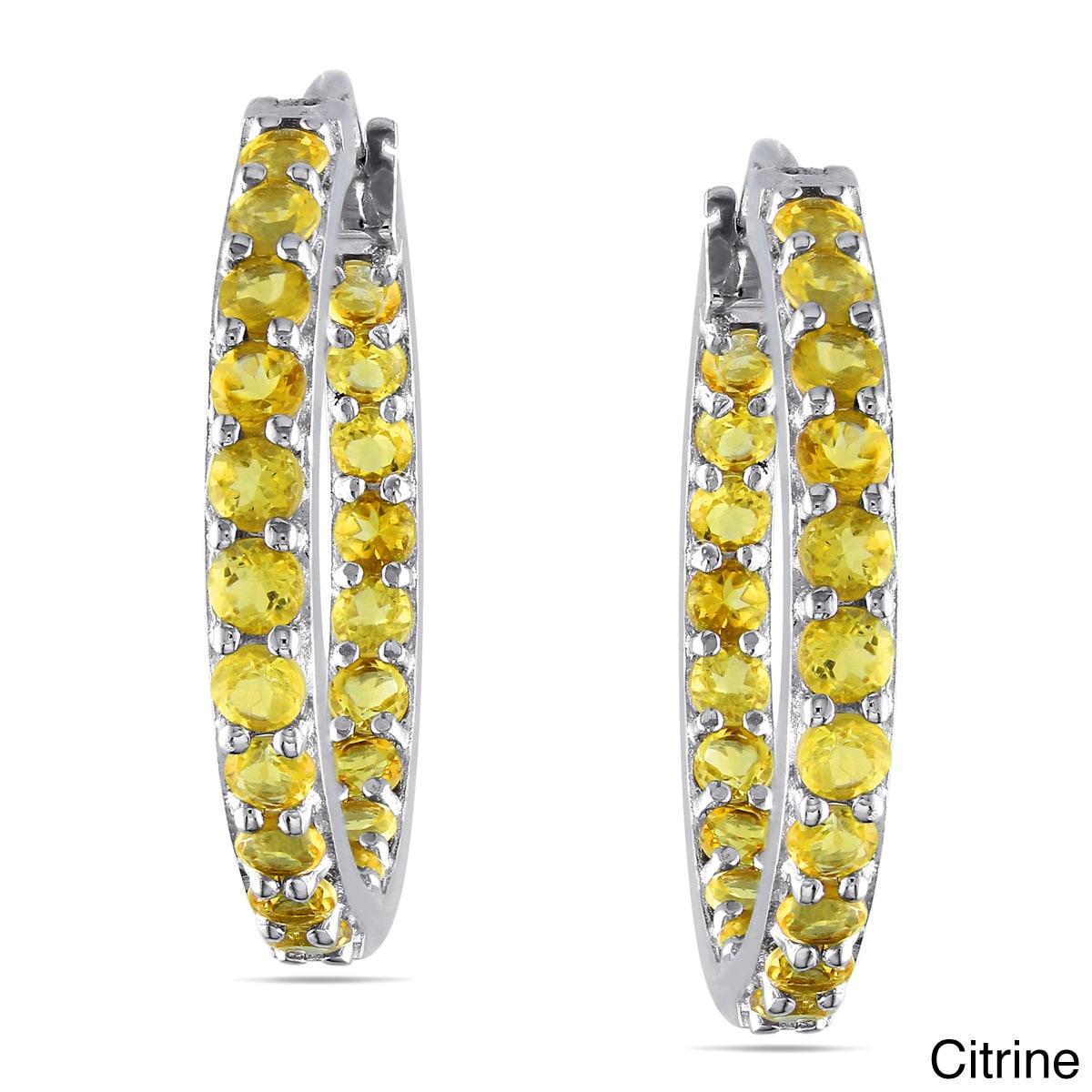 Miadora Sterling Silver Gemstone Inside Outside Hoop Earrings