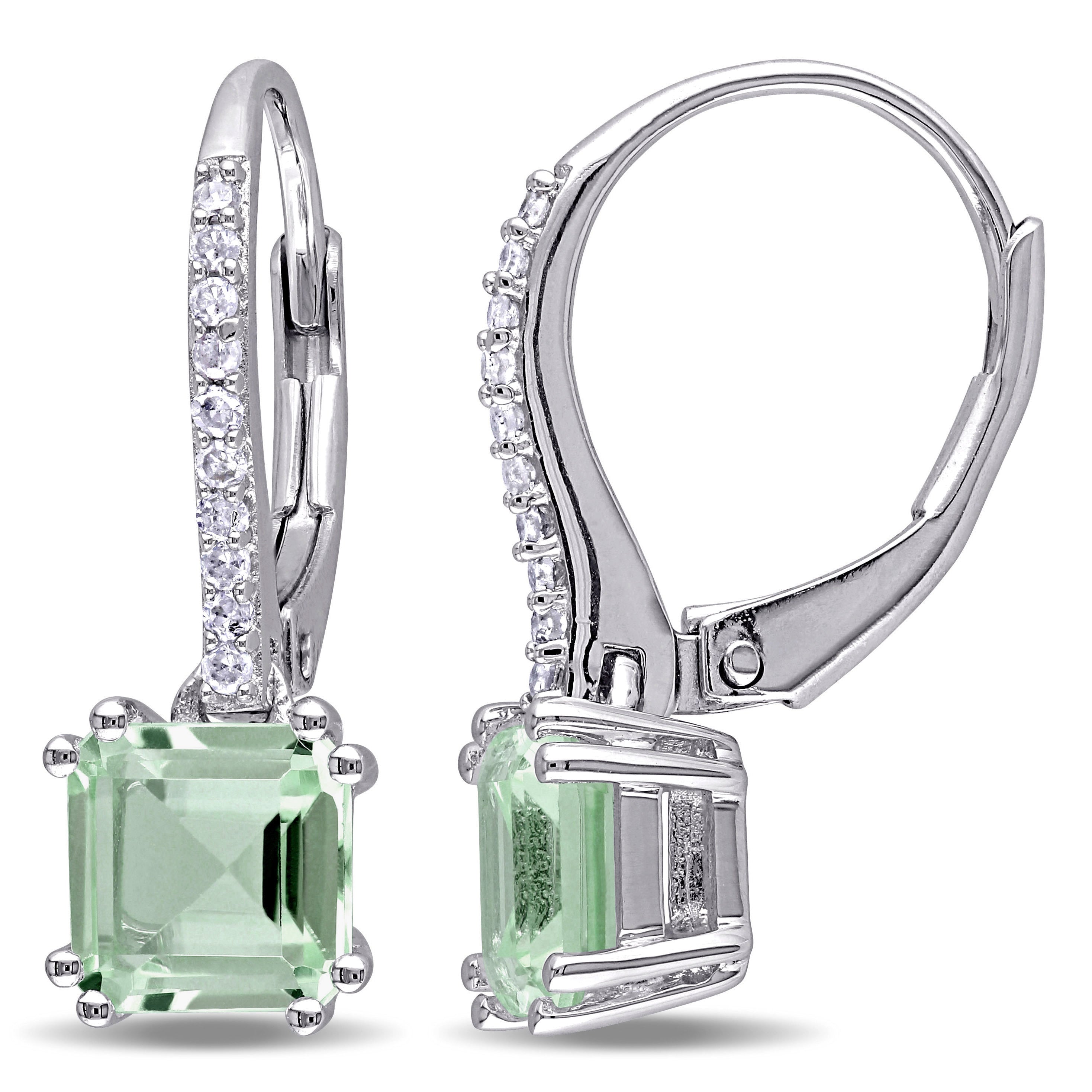 Miadora Sterling Silver Green Amethyst And 1 10Ct Tdw Diamond Dangle Earrings G H I2 I3