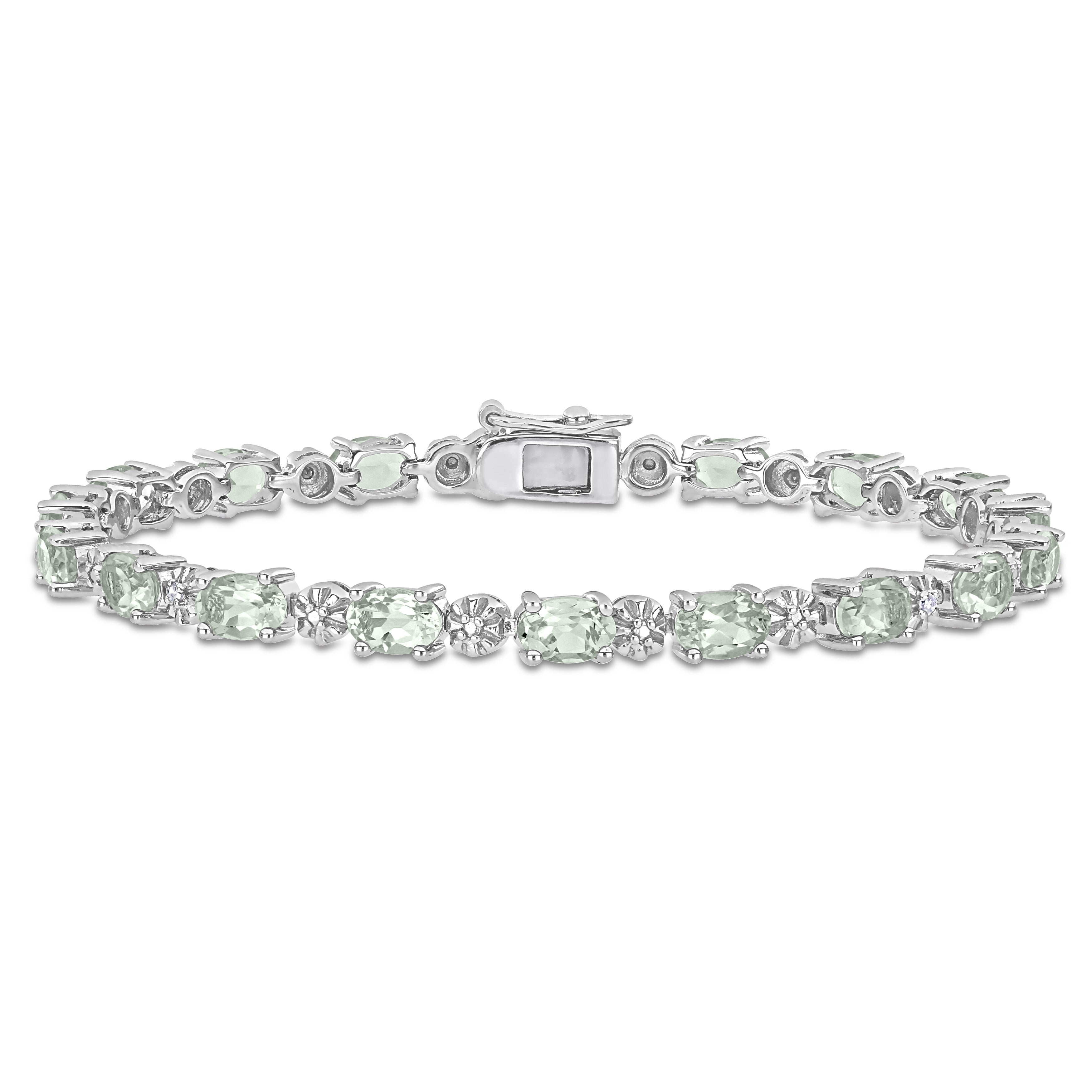 Miadora Sterling Silver Green Amethyst And Diamond Accent Tennis Bracelet