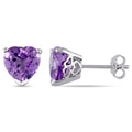 Miadora Sterling Silver Heart Brazilian Amethyst Solitaire Stud Earrings